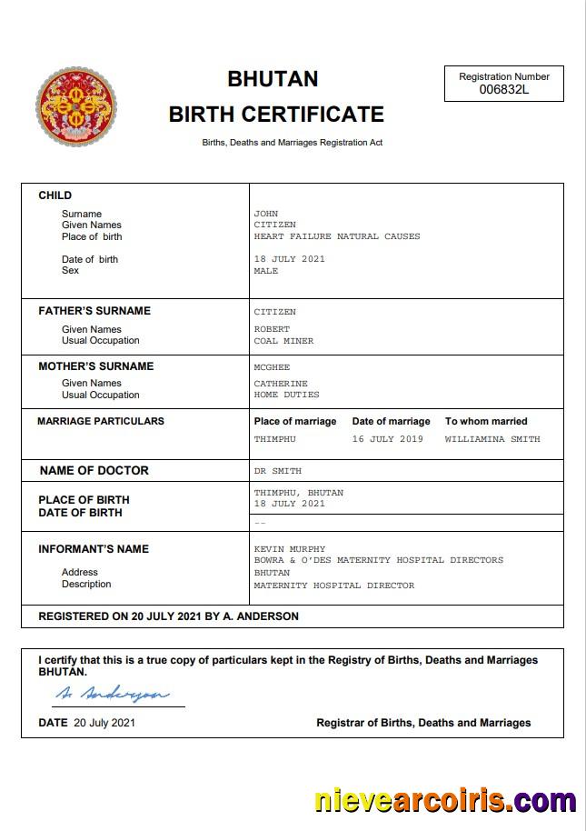 Bhutan vital record birth certificate